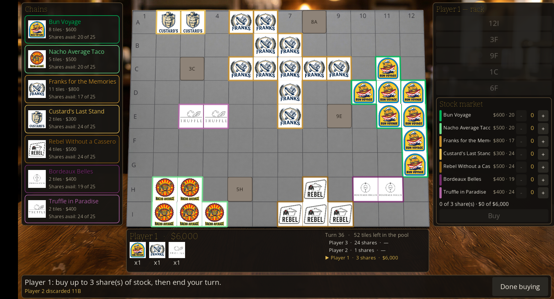 Hostile Takeout board mid-game